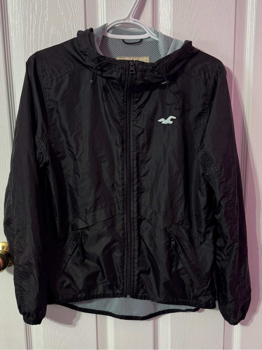 Hollister Black Hooded Windbreaker Jacket with Logo